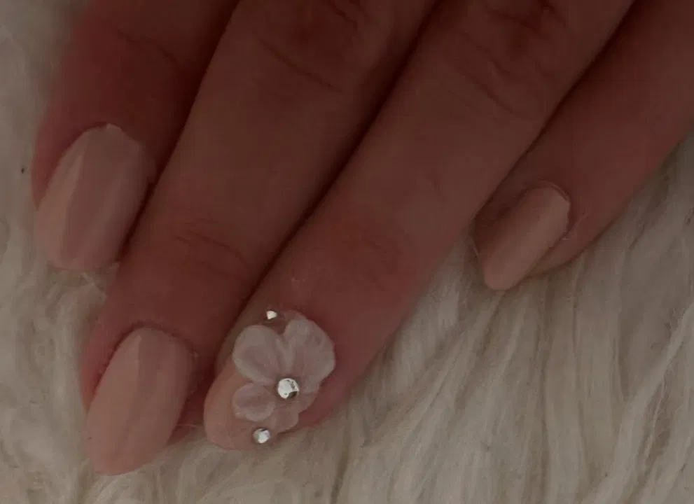 Nude refill med rosa 3D-blomst og krystaller